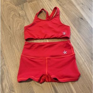 YL Rebel Athletic Red Sports bra and Shorts